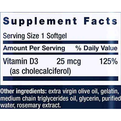 Вітамін D3 / Vitamin D3, Life Extension, 25 мкг, 90 гелевих капсул
