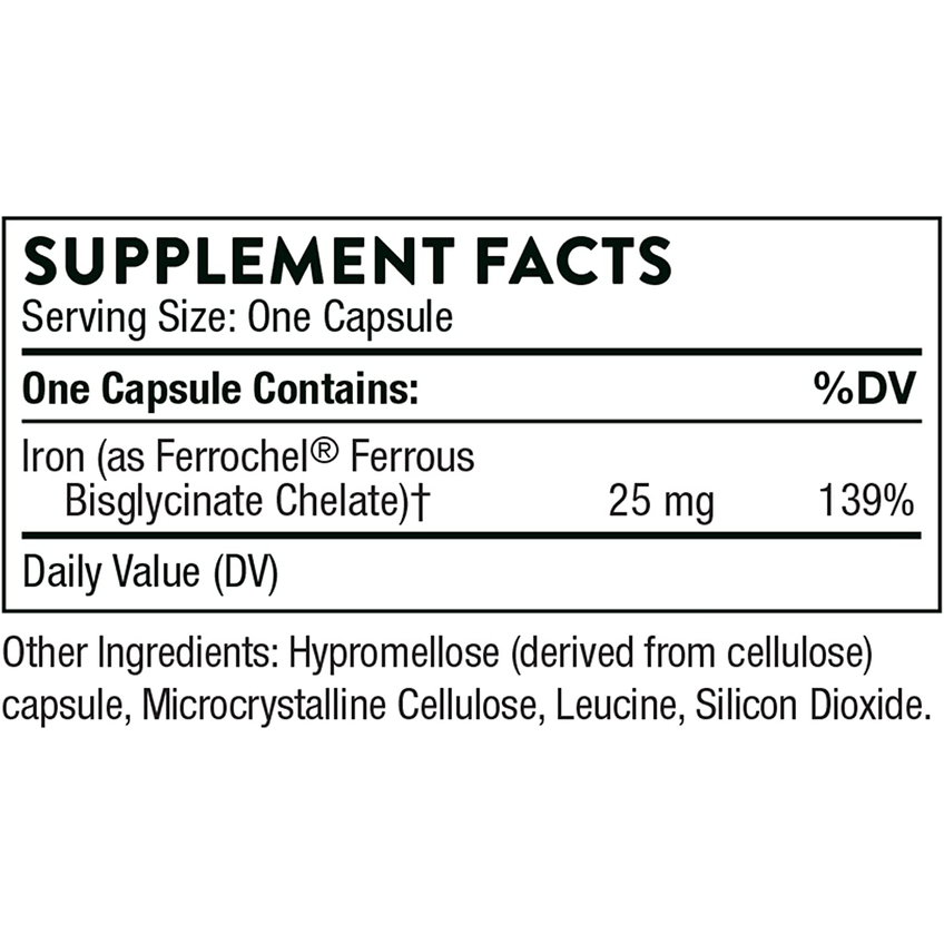 Бисглицинат железа / Iron Bisglycinate, Thorne Research, 25 мг, 60 капсул