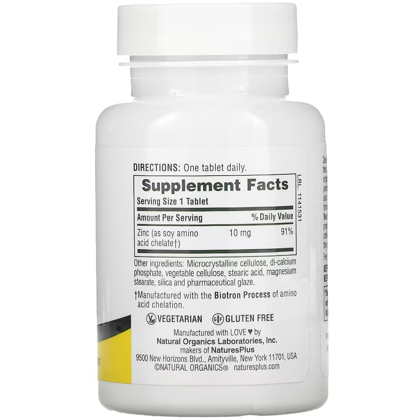 Цинк / Zinc, Nature's Plus, 10 мг, 90 таблеток