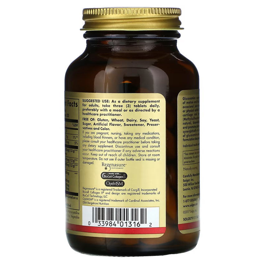 Глюкозамін, гіалуронова кислота, хондроїтин та МСМ / Glucosamine Hyaluronic Acid Chondroitin MSM, Solgar, 60 таблеток