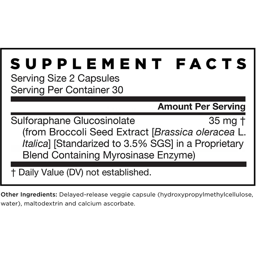 Сульфорафан глюкозинолат (SGS), активированный мирозиназой / BroccoMax Delayed Release, Jarrow Formulas, 35 мг, 60 капсул