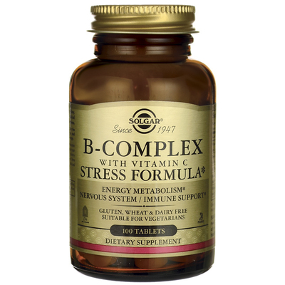 Комплекс витаминов B с витамином C формула для борьбы со стрессом / B-Complex with Vitamin C Stress Formula, Solgar, 100 таблеток