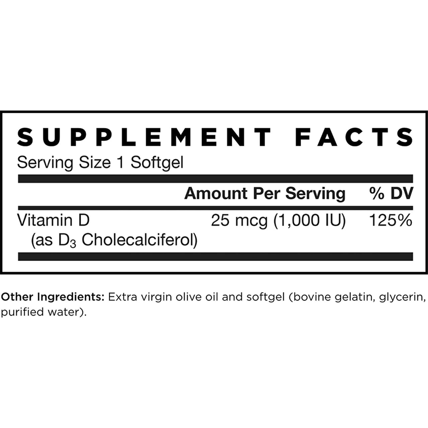 Вітамін D3 холекальциферол / Vitamin D3 Cholecalciferol, Jarrow Formulas, 25 мкг, 100 гелевих капсул