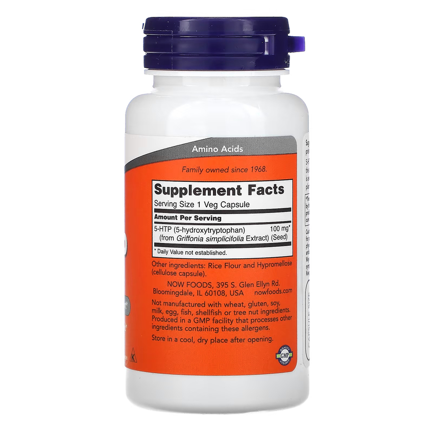 5-гідрокситриптофан / 5-HTP, Now Foods, 100 мг, 60 вегетаріанських капсул