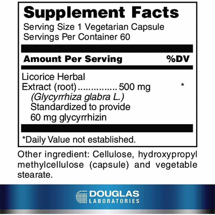 Корінь лакриці (з гліциризину) / Licorice Root-V, Douglas Laboratories, 500 мг, 60 вегетаріанських капсул