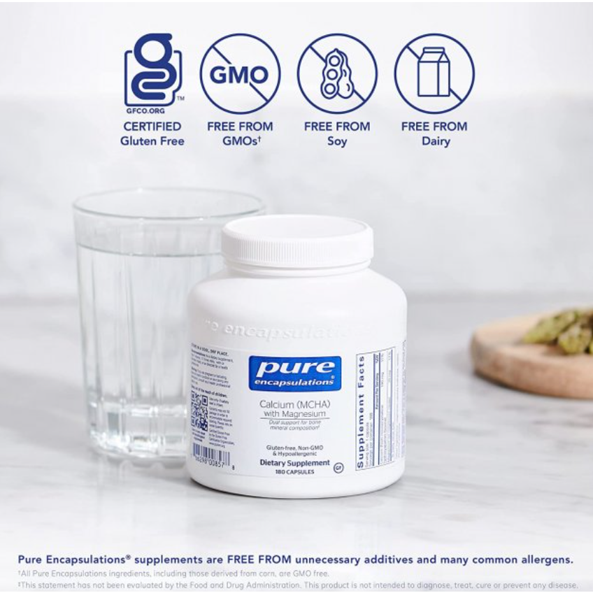 Кальций с магнием / Calcium (MCHA) with Magnesium, Pure Encapsulations, 180 капсул