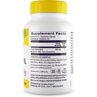 Ресвератрол с экстрактом красного вина / Resveratrol Trans-Resveratrol, Healthy Origins, 300 мг, 60 капсул