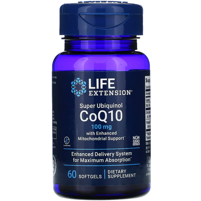 Супер убихинол с улучшенной поддержкой митохондрий / Super Ubiquinol CoQ10, Life Extension, 100 мг, 60 гелевых капсул