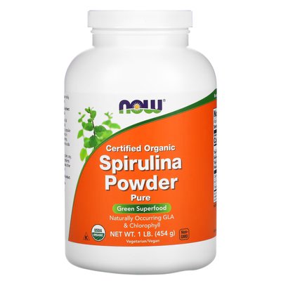 Сертифікований органічний порошок зі спіруліни (чистий) / Certified Organic Spirulina Powder (Pure), Now Foods, 454 г (1 фунт)