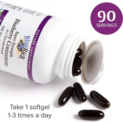 Суперконцентрат чорниці / Blueberry Concentrate, Natural Factors, 500 мг, 90 гелевих капсул