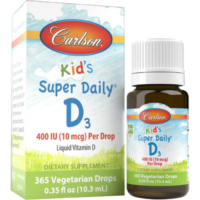 Рідкий вітамін D3 для дітей / Kid's Super Daily D3, Carlson Labs, 10 мкг, 10.3 мл