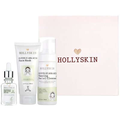 Набір Hollyskin Glycolic AHA Acid Intensive Care (сироватка, маска для обличчя, пінка для вмивання)