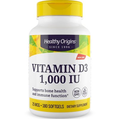 Витамин D3 / Vitamin D3, Healthy Origins, 25 мкг, 180 гелевых капсул
