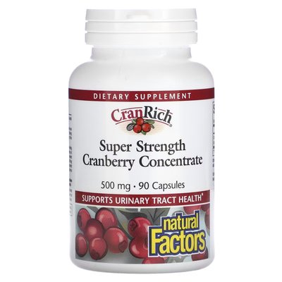 Суперконцентрат клюквы / Cranberry Concentrate, Natural Factors, 500 мг, 90 капсул