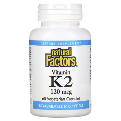 Витамин K2 / Vitamin K2, Natural Factors, 120 мкг, 60 вегетарианских капсул