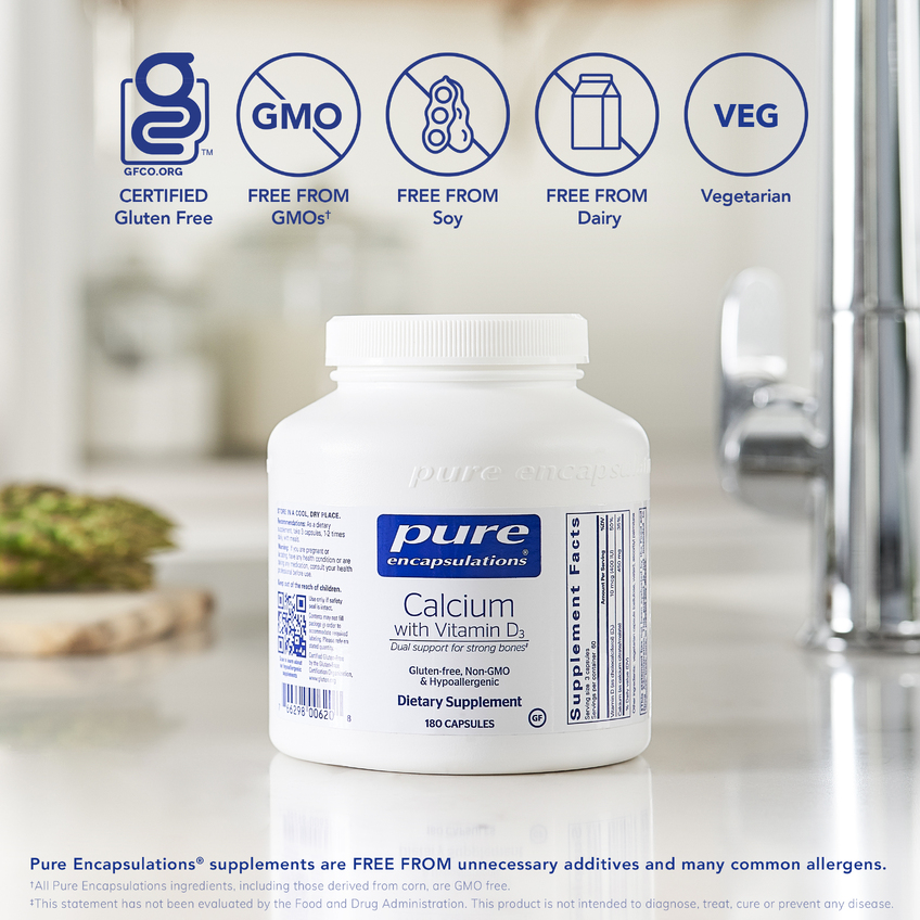 Кальцій з вітаміном D3 / Calcium with Vitamin D3, Pure Encapsulations, 150 мг, 180 капсул