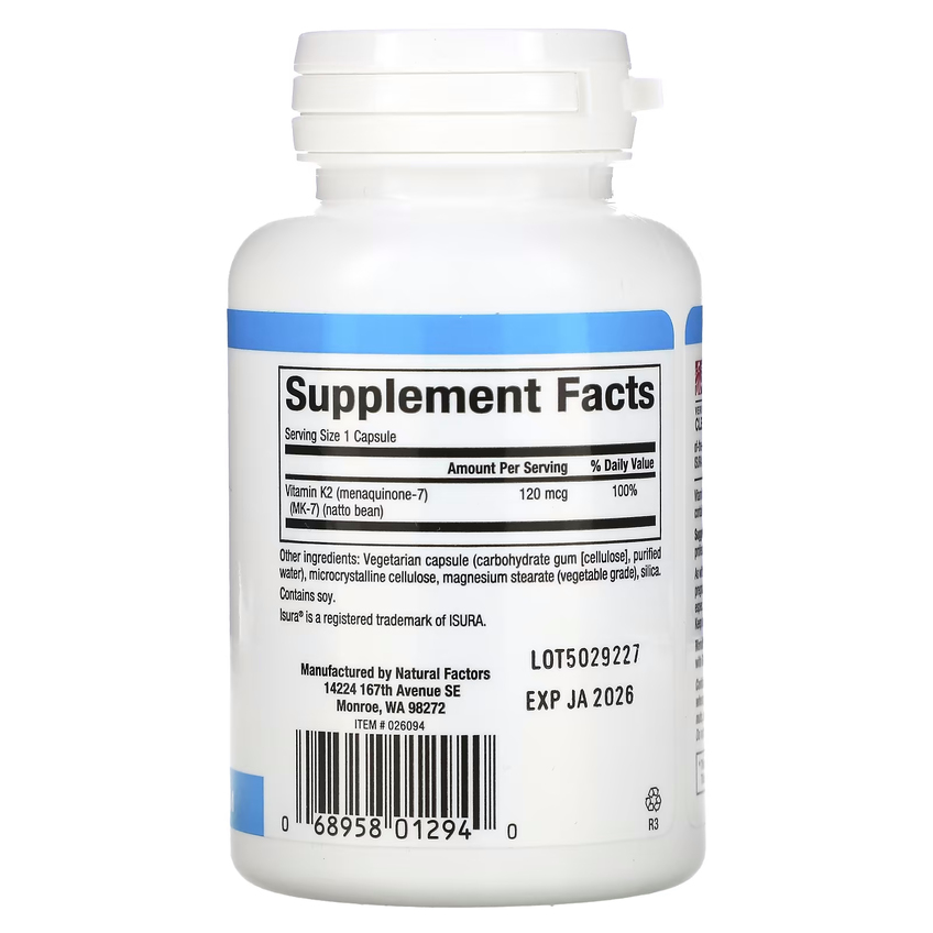 Вітамін K2 / Vitamin K2, Natural Factors, 120 мкг, 60 вегетаріанських капсул