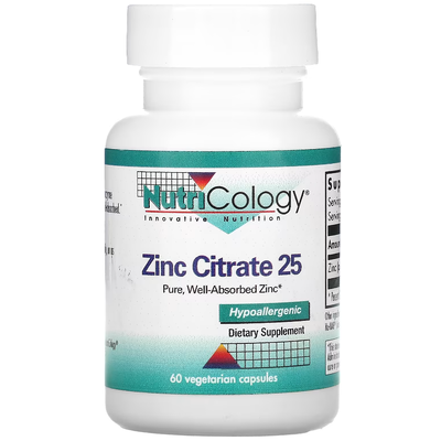 Цитрат цинка / Zinc Citrate, Nutricology, 25 мг, 60 капсул