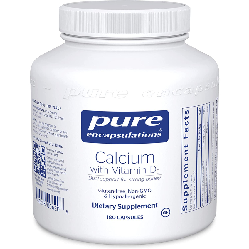 Кальцій з вітаміном D3 / Calcium with Vitamin D3, Pure Encapsulations, 150 мг, 180 капсул
