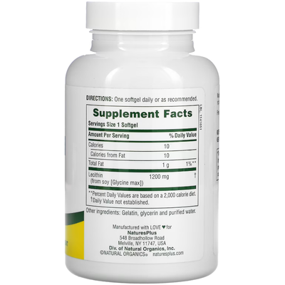 Лецитин / Lecithin, Nature's Plus, 1200 мг, 90 гелевих капсул