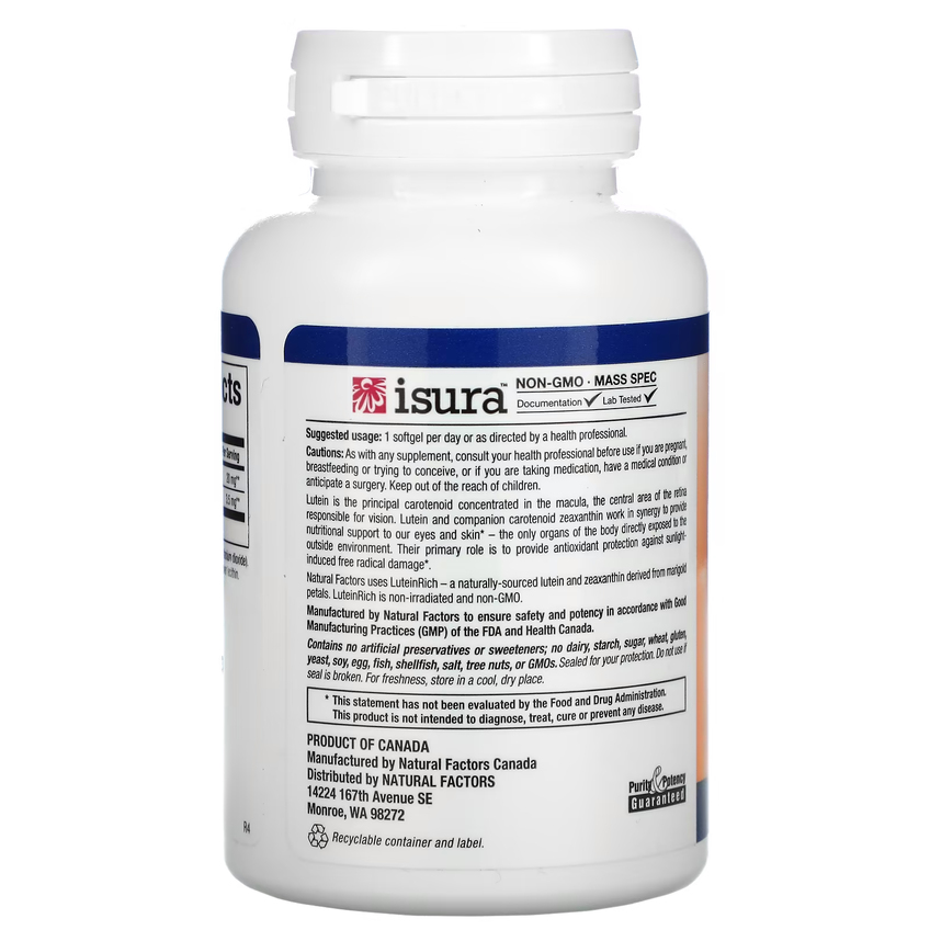 Лютеїн / Lutein, Natural Factors, 20 мг, 30 гелевих капсул