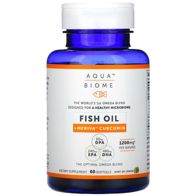 Рыбий жир с куркумином Meriva с лимонным вкусом / Aqua Biome, Enzymedica, 60 гелевых капсул