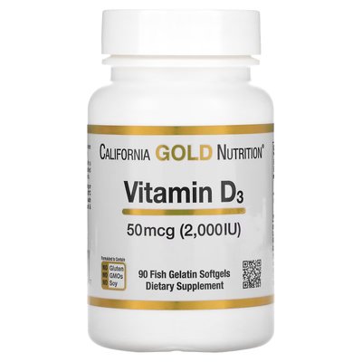 Vitamin D3 / Вітамін D3, California Gold Nutrition, 50 мкг (2000 МО), 90 гелевих капсул