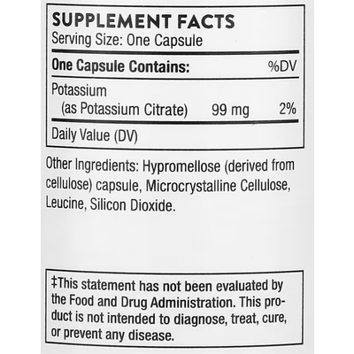 Цитрат калію / Potassium Citrate, Thorne Research, 99 мг, 90 капсул