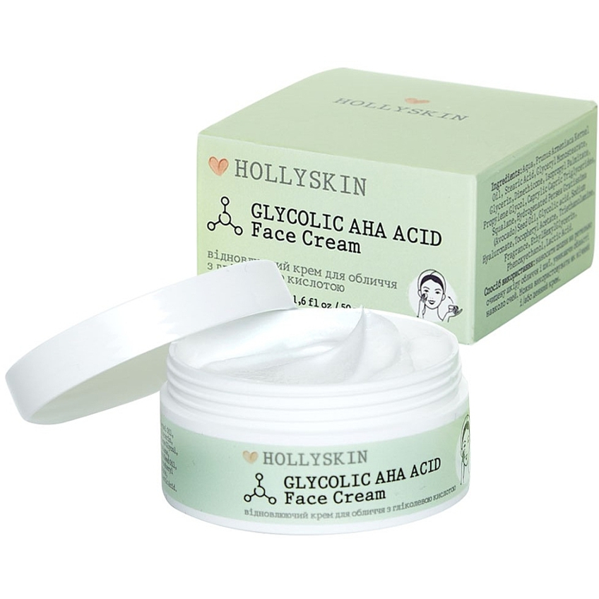 Відновлюючий крем для обличчя з гліколевою кислотою Hollyskin Glycolic AHA Acid Face Cream