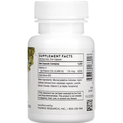 Вітамін D3 / Vitamin D3, Thorne Research, 125 мкг (5000 МО), 60 капсул
