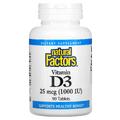Витамин D3 / Vitamin D3, Natural Factors, 25 мкг (1000 МЕ), 90 таблеток
