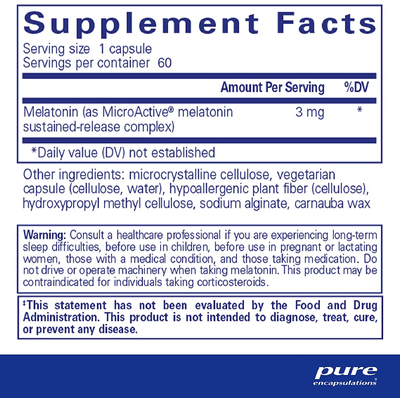 Мелатонін / Melatonin-SR Sustained Release, Pure Encapsulations, 3 мг, 60 капсул