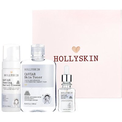 Набор Hollyskin Black Caviar Vitalize Basic Care (сыворотка для лица, пенка для умывания, тоник)