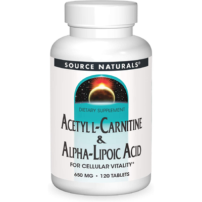 Ацетил-L-карнитин и альфа-липоевая кислота / Acetyl L-Carnitine & Alpha Lipoic Acid, Source Naturals, 650 мг, 120 таблеток