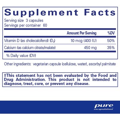 Кальцій з вітаміном D3 / Calcium with Vitamin D3, Pure Encapsulations, 150 мг, 180 капсул
