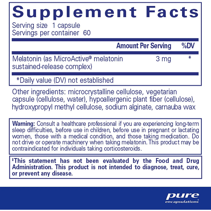 Мелатонін / Melatonin-SR Sustained Release, Pure Encapsulations, 3 мг, 60 капсул