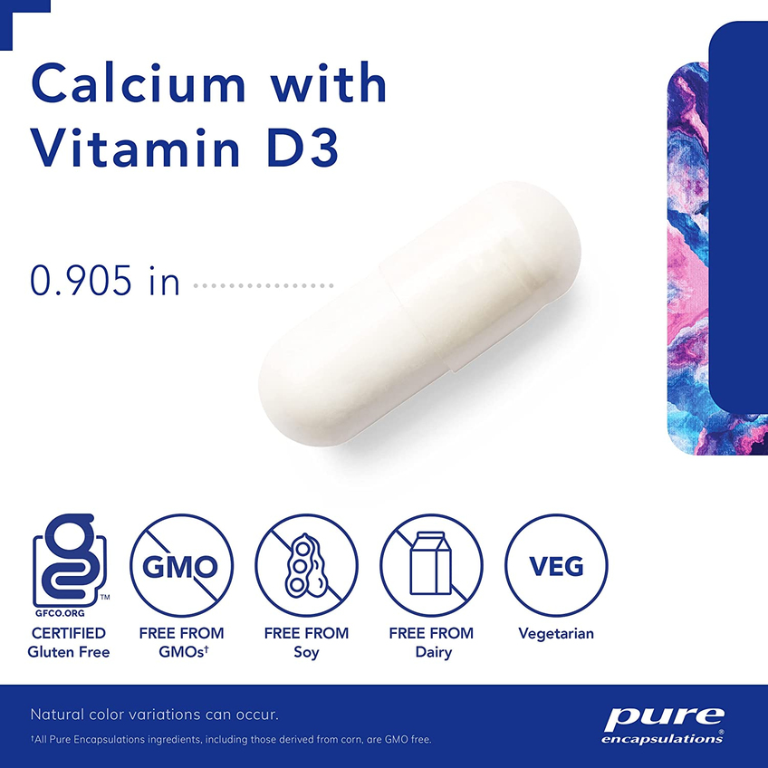 Кальцій з вітаміном D3 / Calcium with Vitamin D3, Pure Encapsulations, 150 мг, 180 капсул