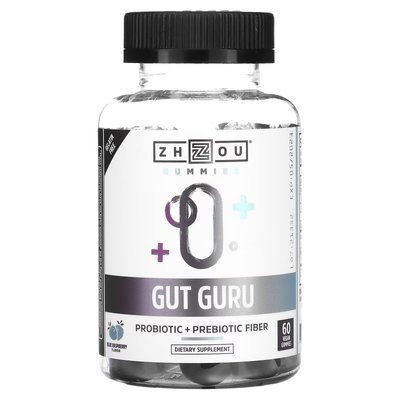 Пробіотик + пребіотична клітковина / Gut Guru Blue Raspberry, Zhou Nutrition, 60 мармеладок
